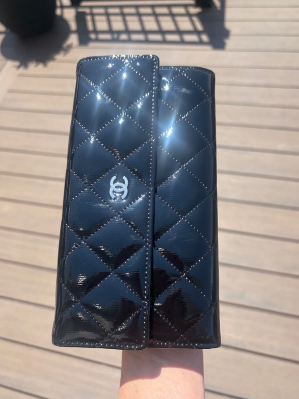 CHANEL Patent Leather Classic Flap Long Wallet Silver CC17 Auth - Picture 4 of 10